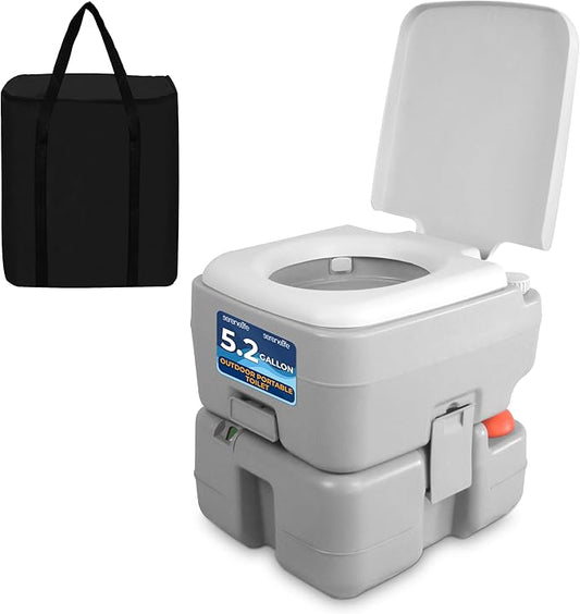SereneLife 5.2 Gallon Camping Toilet For Adults, Portable Leak Proof Porta Potty with Detachable Waste Tank, Level Indicator, Carry Bag, Suitable for Camping, Hiking, and Boating