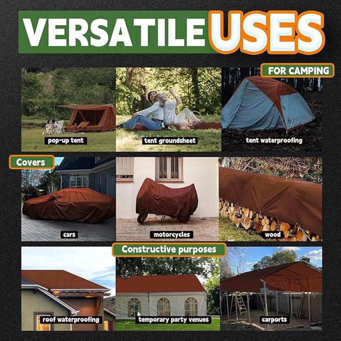 RAINDEWAY 24x36 Feet Super Heavy Duty 18 Mil Brown Poly Tarp Cover, UV Resistant, Weatherproof, Multipurpose Waterproof Poly Tarp with Grommets and Reinforced Edges