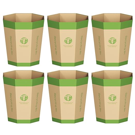 6-Pack Cardboard Trash Can – Foldable, Recyclable, Plastic-Free & Reusable Small Waste Paper Basket - Garbage Bin Perfect for Office, Bedrooms, Home, Events & Outdoor Activities (3.2 Gallon)