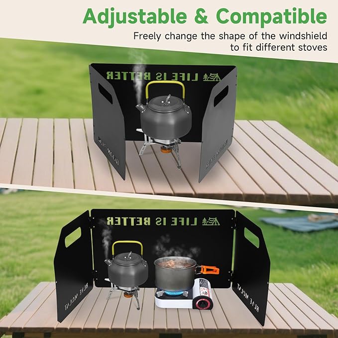 Camping Stove Windscreen Outdoor Windshield: GEEKHOM 3-Panel Steel Foldable with Storage Bag, Lightweight Wind Blocker for Gas/Butane Stoves, Hiking & Backpacking