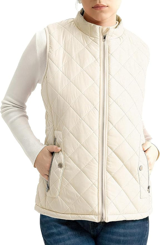 Women's Vest, Quilted Puffer Water-Resistant Zip With Pockets