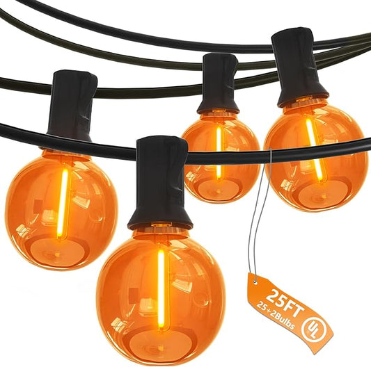 SUNSGNE G40 LED Orange Halloween String Lights Outdoor, 25 Feet Orange String Lights with 25 Count Bulbs for Halloween Thanksgiving Indoor Outdoor Party Festival Haunted House Decor