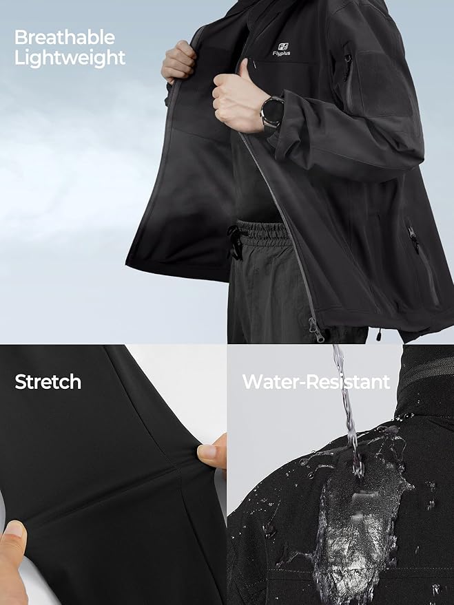 Men’s Tactical Jacket Lightweight Hooded Windbreaker Water Resistant Stretch Breathable 9 Pockets Outdoor Work Coat
