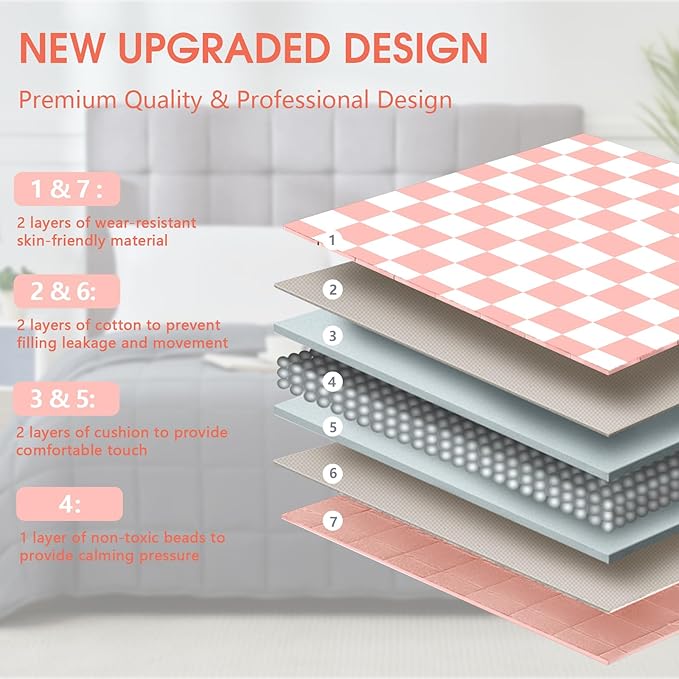 Pink Checkered Weighted Blanket for Adults 12lbs, 60"x80" Queen Size, Cooling Heavy Blanket for 110-130lbs with Premium Glass Beads, Soft Thick Big Blankets for All-Season Sleeping Comfort Breathable