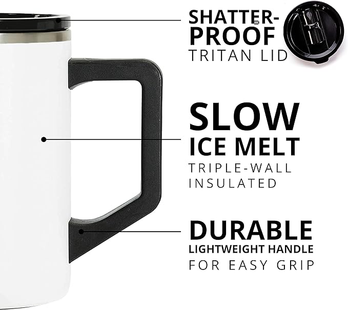 Elemental Insulated Coffee Mug - Triple-Wall Stainless Steel Summit Travel Cup for Hot and Cold Drinks - Thermal Coffee Mug with Lid and Handle for Camping, Office & Travel 16oz - White