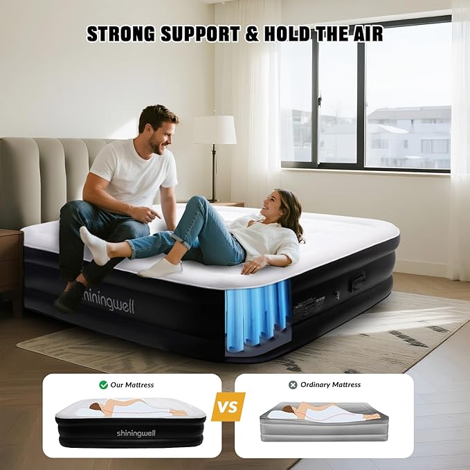 Queen Air Mattress with Portable Air Pump (2000mA) and 2 Inflatable Pillows, 19" High Self-Inflation Inflatable Mattress, Comfortable Blow up Mattress, Air Bed for Camping, Home and Guest
