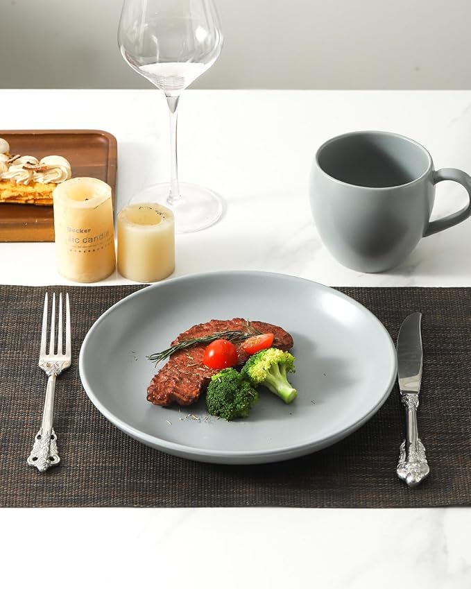 Dinner Plates Set of 4, 10 Inch Plates Set for Salad, Appetizer, Dessert, Stoneware Dinnerware Dishes for Kitchen Gift, Microwave & Dishwasher Safe, Pebble Gray