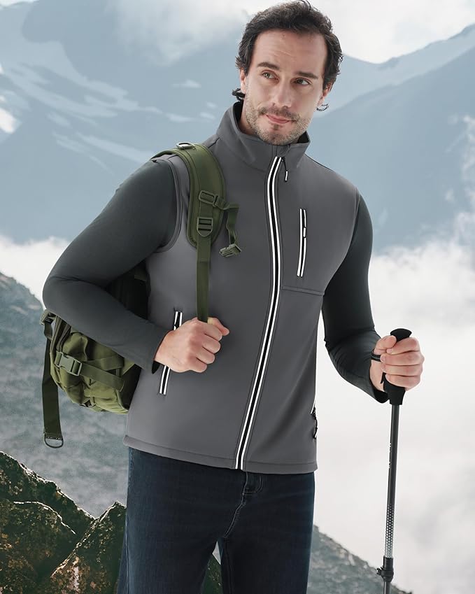 WULFUL Men's Windproof Lightweight Golf Vest Outerwear with Pockets, Softshell Sleeveless Jacket for Travel Hiking Running