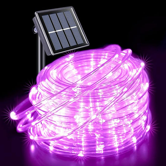 JMEXSUSS 200 LED Pink Solar Rope Lights,72ft 8 Modes Rope Light Outdoor Waterproof LED, Pink Solar Fairy Lights for Fence,Gazebo,Yard,Walkway