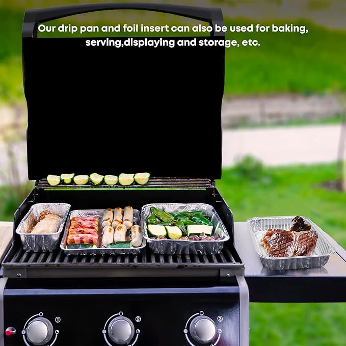 Stanbroil 93305 Catch Pan for Weber Genesis II 3 Burners & Spirit 2/3 Burners, Grease Tray with 15-Pack Foil Liners for Genesis II e-310 e-315 e-325 e-330 e-335 & Spirit e-220 e-320 e-330