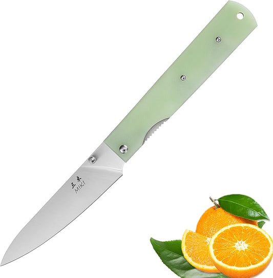 Miki 440A Stainless Steel Blade Japanese Kitchen Chef Folding Pocket Knife for Camping - G10 Handle Petty & Paring Knife