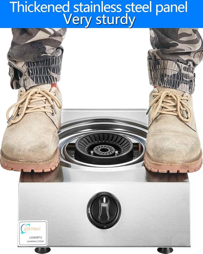 Propane Stove Single Burner Propane Stove 1 Burner 12,000 BTU Dual Fuel Auto Ignition with CSA Converter / QCC1 LPG Hose for Emergency Outdoor Cooking