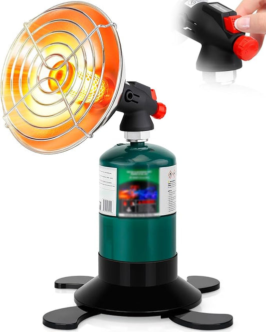 Portable Propane Heater for Camping, Outdoor Space Tent Heater, Cordless Patio Heaters with Electric Igniter, Control Valve, Foldable Gas Tank Holder, Ideal Garage Hiking Ice Fishing Hunting Buddy