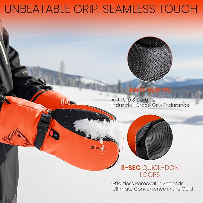Heated Gloves for Men, 7.4V Heated Mittens for Women Rechargeable, PU Waterproof & Touchscreen Ideal for Winter, Hunting, Motorcycle, Skiing, Snowboarding, Fishing, Camping, Work