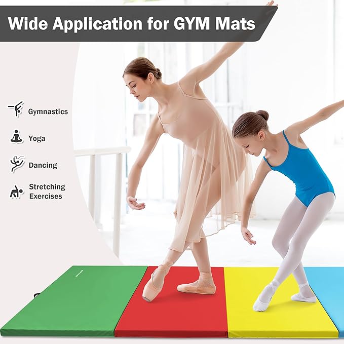 Folding Exercise Gymnastics Mat, 4'x8'x2" Gym Workout Mat with Carrying Handles 4-Fold High-Density Anti-Tear Portable Fitness Aerobics Mat for Home Gym Yoga Pilates Tumbling MMA Core Training