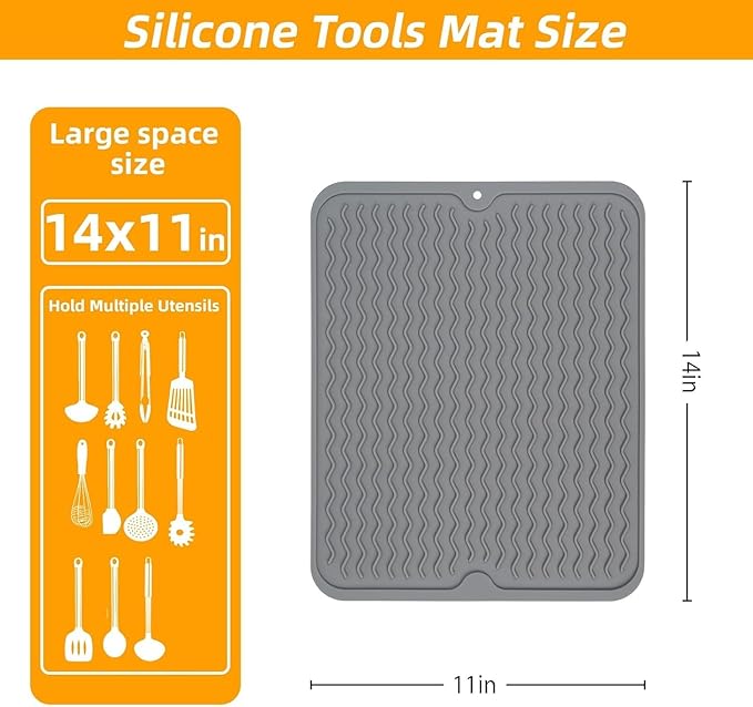 Silicone Grill Mat for Blackstone, Silicone Side Shelf Tool Mat, Outdoor BBQ, with Drip Pad Kitchen Countertop Heat Resistant, Griddle Accessories (Grey)