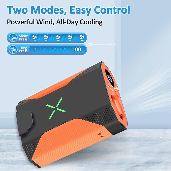 Mini Portable Waist Fan - 100 Speeds 36000RPM Strong Airflow 4500mAh Battery Powered Max 16H Cooling - Mini Waist Neck Handheld Fan for Outdoor Jobsite Camping Travel, Orange