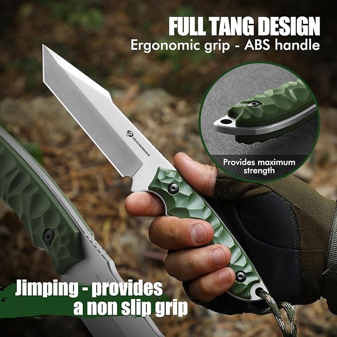 9.29" Tactical Knife B-ER-TANTO POINT, 5Cr14MoV Steel Blade Fixed Blade Tanto Knife with ABS Sheath, Gift for Men, Green, Camping Hunting and Hiking