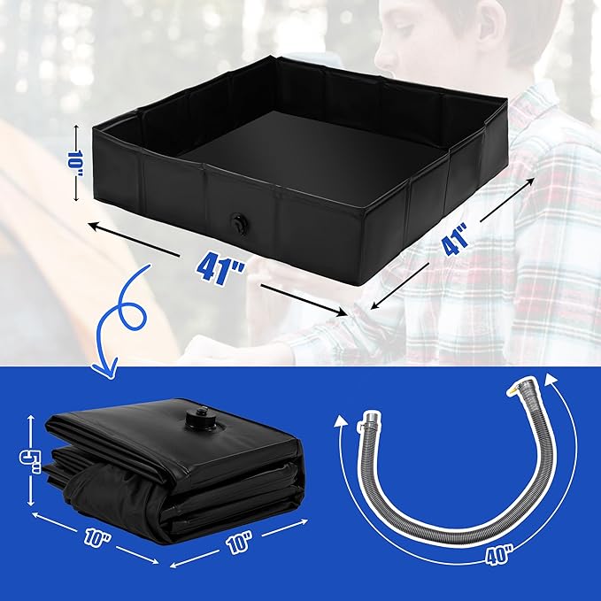 MABOZOO Portable Shower Pan, 41" x 41" x 10" Outdoor Shower Base Foldable Shower Base with Drain Pipe Camping Shower Mat for Indoor & Outdoor