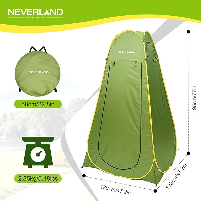 NEVERLAND Pop up Privacy Shower Tent - Portable Changing Shower Tent, Dressing Room, Bathroom, Outdoor Rain Shelter for Camping, Hiking, Beach (Green)