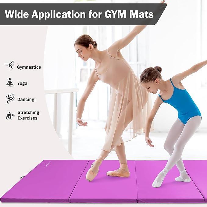 Folding Exercise Gymnastics Mat, 4'x8'x2" Gym Workout Mat with Carrying Handles 4-Fold High-Density Anti-Tear Portable Fitness Aerobics Mat for Home Gym Yoga Pilates Tumbling MMA Core Training