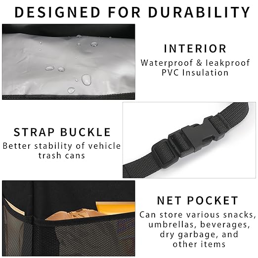 Homelove Hanging Car Trash Can with 4 Storage Pockets, Waterproof Leakproof Oxford Auto Garbage Bag, Adjustable Garbage Bag, Foldable Car Trash Bin Fit for Truck, SUV, Home, Office