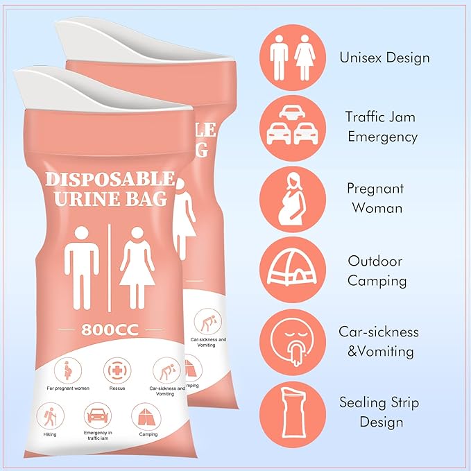 DIBBATU Disposable Urine Bag, 12/24 PCS Pee Bags for Travel for Women/Men, 800ML Emergency Portable Urinal Bag and Vomit Bags, Unisex Urinal Bag for Camping, Traffic Jams, Pregnant, Patient, Kids