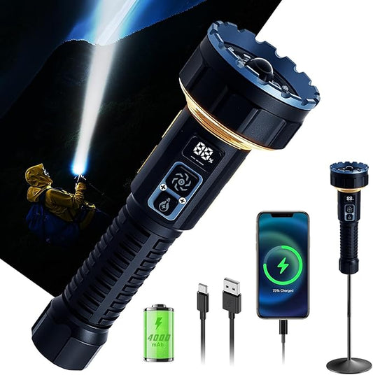 Rechargeable Flashlights High Lumens, 3500LM Bright Tactical Flashlight, 4000mAh with LCD Display, 3 Modes COB Camping Lantern EDC Flashlight for Outdoor Emergency, Hiking, Home Use