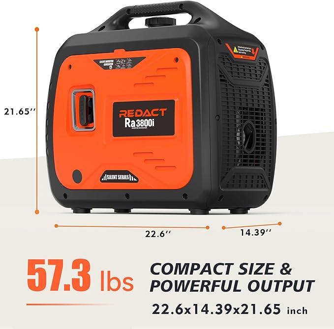 3800 Watts Portable Inverter Generator - Small Gasoline Powered for Home Backup, Camping, RV, Tailgating & Emergencies with CO Protection, Eco Mode, Recoil Start, Parallel Capable