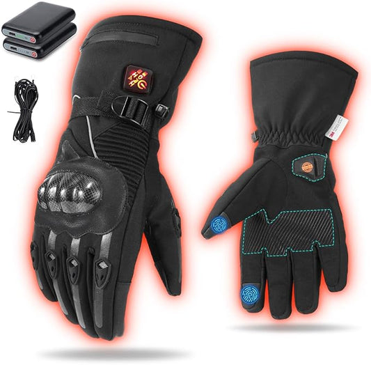 Heated Motorcycle Gloves for Men & Women - 7.4V 3000mAh Rechargeable Batteries, Electric, Touchscreen, Waterproof, Windproof, Non-Slip, Skiing, Cycling, Fishing
