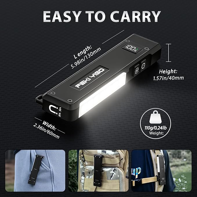 Feki Yigo G02 EDC Rechargeable Flat Flashlight 1800 Lumens White LED/UV/RGB Signaling Flashlights, Waterproof Magnetic Clip on Flashlight for Outdoor Home Emergencies, Camping Essentials(Green)