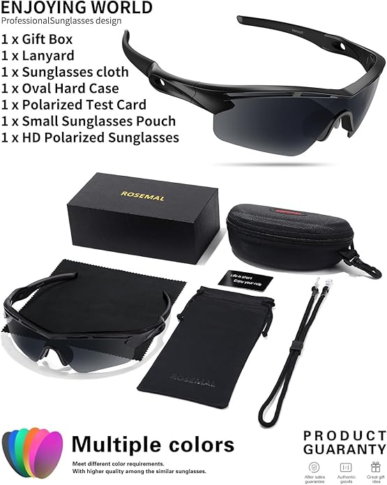 Rosemal Sports Sunglasses Polarized Cycling Sunglasses Running Driving Fishing Hiking for Men Women UV400 TAC TR90