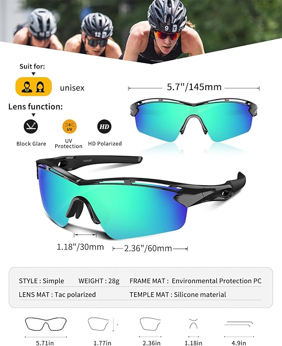 Rosemal Sports Sunglasses Polarized Cycling Sunglasses Running Driving Fishing Hiking for Men Women UV400 TAC TR90