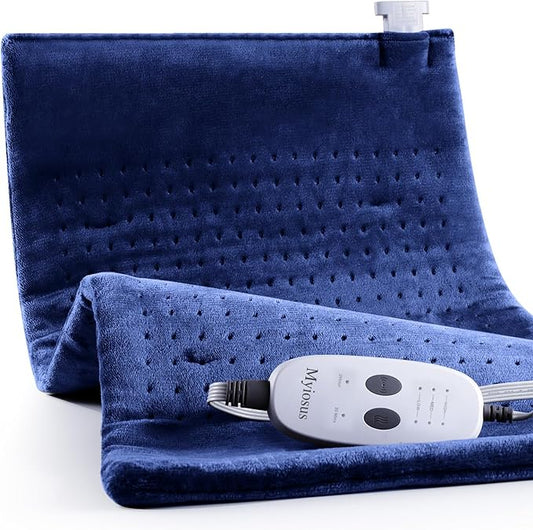 Massaging Weighted Heating Pad for Back Pain Relief,Heating Pads for Neck, Shoulder,Cramp,Portable Heated Pad with 3 Heat Settings & 6 Massage,18 Relaxing Combinations,Auto Off,20"*24",Dark Blue