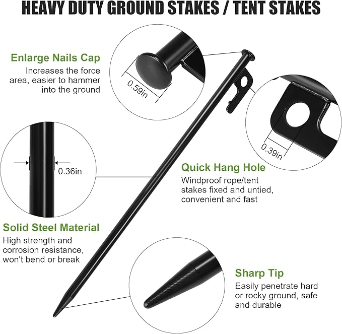Goldlife Pond Fountain Aerator Fixing Accessories - 2×Metal Ground Stakes with 2×101ft Braided Nylon Rope, Heavy Duty Tent Stake Pegs and Paracord For Camping Tent, Canopies, Carport, Fountain Aerator