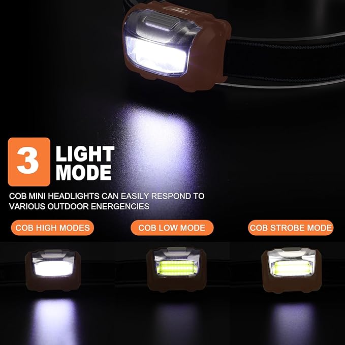 Macarrie 18 Pack LED Headlamps IPX4 Waterproof 3 Modes Headlamp Flashlight Bright Head Lights Camping Accessories for Adults Kids Hiking, Running, Repairing, Fishing, Batteries Not Included(Orange)