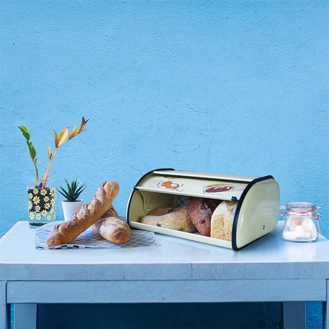 SOTECH Bread Box Metal Bread Storage Container Roll Top Bread Bin for Kitchen Countertop Farmhouse Bread Boxes Bread Keeper Holder Vintage airtight Counter