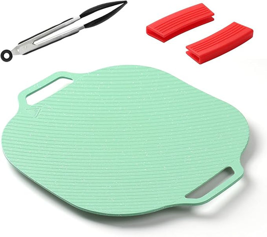 Korean Grill Pan for Stove Top, Camping Stove and induction Stove, Griddle with Thick Bottom, Non-stick Coating frying Pan (Green, Square)