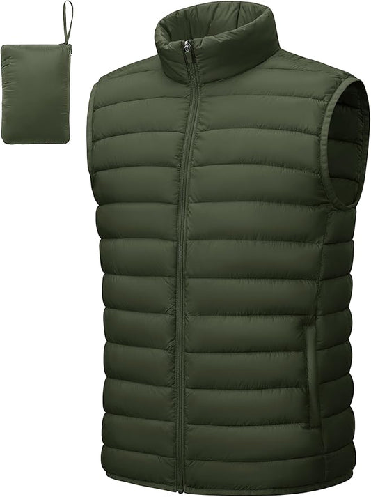 Cotrasen Men's Puffer Lightweight Vest Packable Outerwear Vest Warm Winter Outdoor Sleeveless Jacket for Travel Running