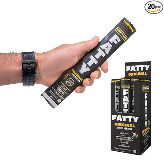 FATTY Meat Sticks, Made with Grass Fed Beef, Pork Raised Without Antibiotics, 13g Protein Per Serving, Original, 2 oz. (Pack of 20)