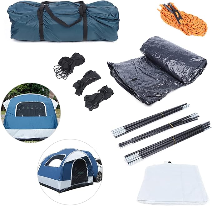 Universal SUV Camping Tent Outdoor Car Tent White Green SUV Tent Car Camping Car Tent Accommodate 4 People Large Size Tailgate Shade Awning Tent for Fishing, Wild Survival
