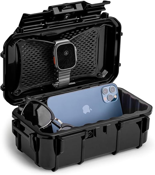 Evergreen 57 Waterproof Dry Box Protective Case - Travel Safe/Mil Spec/USA Made - for Cameras, Phones, Ammo Can, Camping, Hiking, Boating, Water Sports, Knives, & Survival (Black)