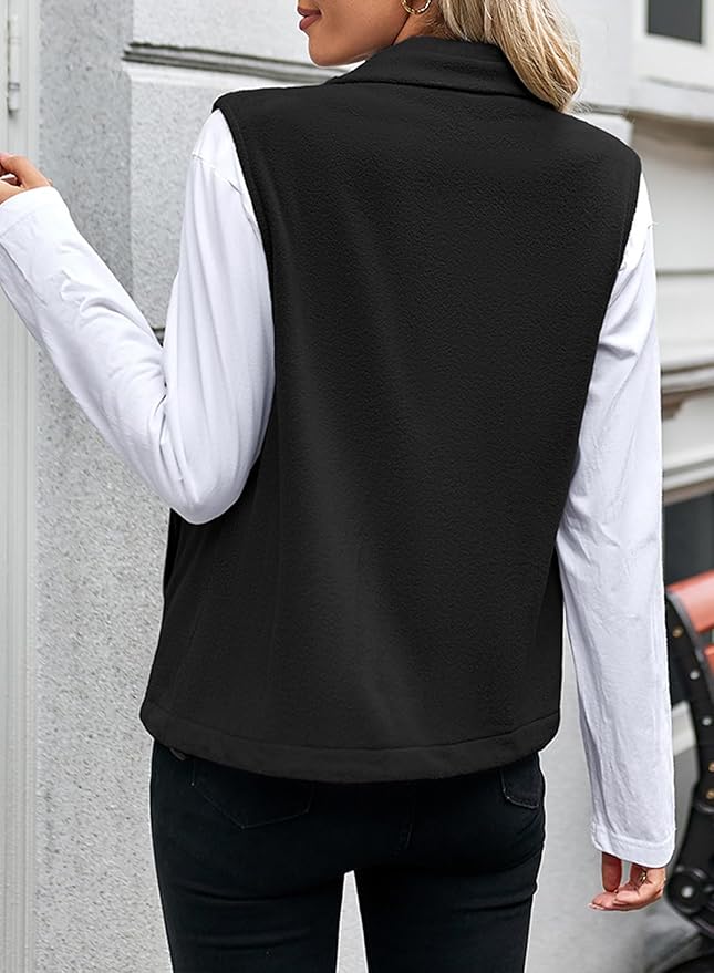 Dokotoo Women's Full Zip Polar Fleece Vest Warm Winter Sleeveless Cardigan Lapel Collar Sherpa Coat Outerwear with Pocket