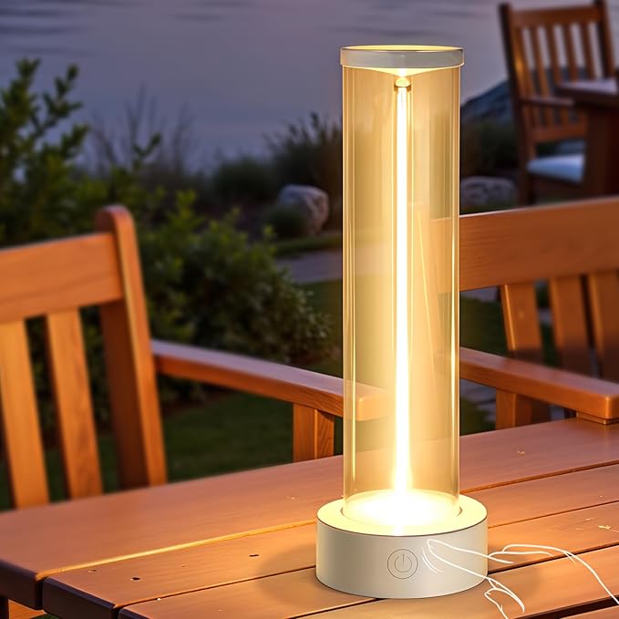 Cordless Indoor Outdoor Table Lamp Rechargeable,Waterproof IP54 with 3-Mode Touch Dim Warm Light Ambient,Portable Battery Powered Lamp for Bedside Reading,Patio Grill,Gazebo Party,Camping Tent