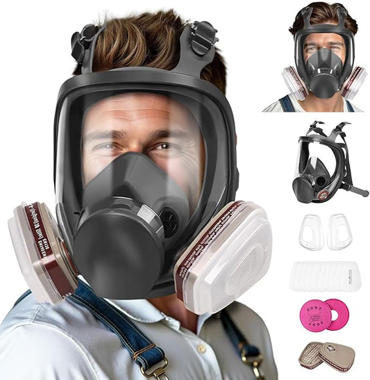 Full Face Respirator Mask with Filters - Gas Mask with 2097 & 6001CN Filters and Anti-fog Gas Cover Against Dust, Organic Vapor for Paint, Welding, Chemicals, Epoxy Resin, Sanding, Woodworking