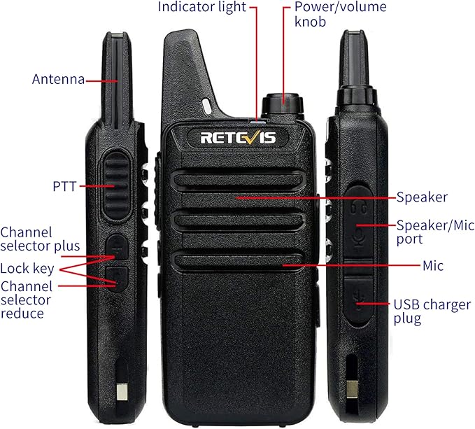 Retevis RT22 2 Way Radios Walkie Talkies,Rechargeable Long Range Two Way Radio, USB VOX Small Emergency 2 Pin Earpiece Headset,for School Retail Church Restaurant (Packed in Pairs with 5 Boxes)