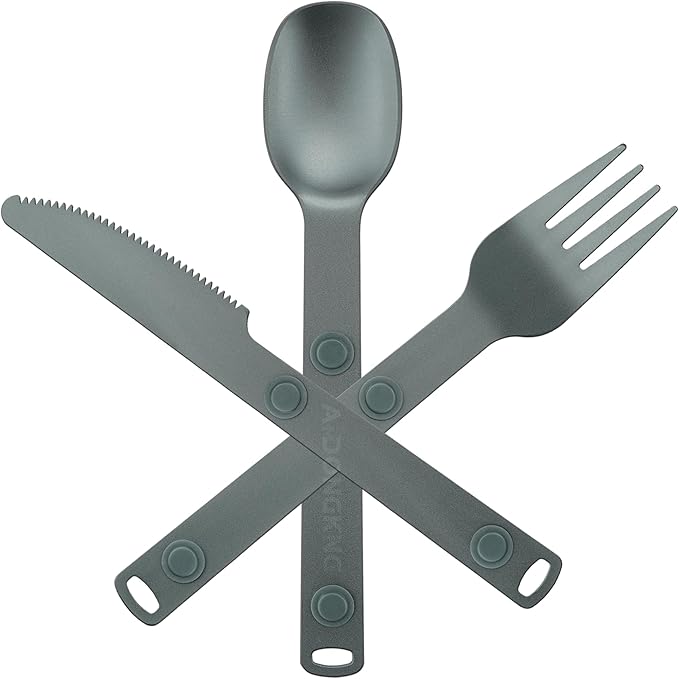 Magnetic Camping Utensil Set, Aluminum Cutlery Set, Knife, Fork & Spoon, Travel Utensils for Camping, Cooking, and Outdoor Dining, 3-Pack, Gray