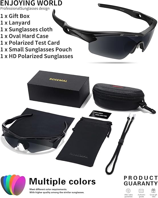 Rosemal Sports Sunglasses Polarized Cycling Sunglasses Running Driving Fishing Hiking for Men Women UV400 TAC TR90