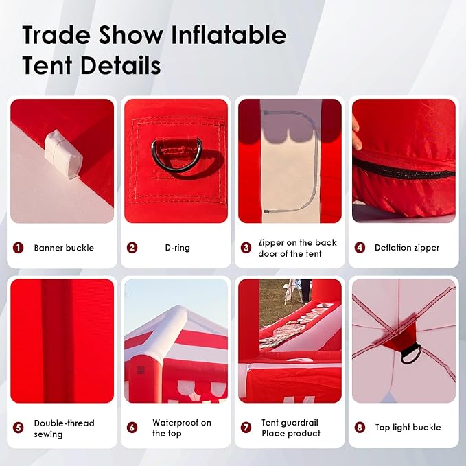 Inflatable Canopy Tent 13x13,Advertising Outdoor Shade Tent with 550w Air Blower,Red & White Striped for Tradeshow,Promotion Events, Parties, Camping