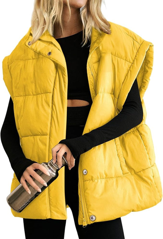 Ainangua Women's Puffer Vest Stand Collar Zipper Sleeveless Jackets Winter Lightweight Vests Warm Padded Jacket Coat
